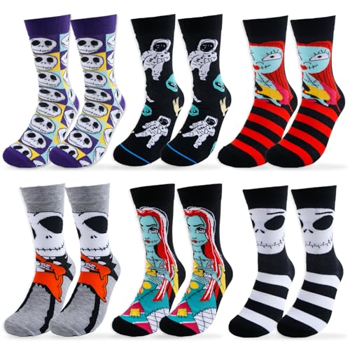 NTGFU Nightmare Christmas Halloween Socks Pack of 6- Nightmare Christmas Socks Novelty Calf SockS, Soft Breathable SockS, Printed Horror SockS for Men Women Teen Party Halloween ChristmaS Fancy Dress