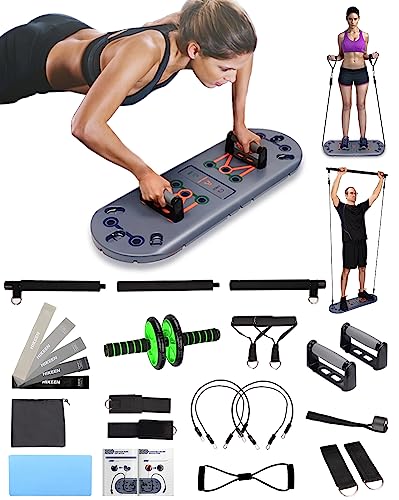 BOOSTEADY Tabla de flexiones plegable 27 en 1, asas de tabla de presión para gimnasio en casa, sistema de entrenamiento muscular abdominal multifuncional con banda de resistencia, equipo de ejercicio