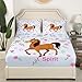 Feelyou Girls Horse Sheet Set Kids Cartoon Farmhorse Floral Bedding Set for Toddler Baby Girl Pink Blue Stripe Bed Sheets Breathable Spirit Horse Animal Bed Sheet Set Room Decor Bed Set Full Size