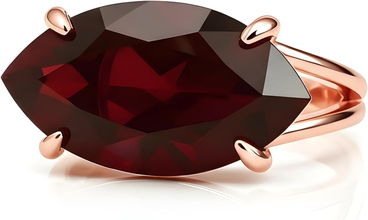 Bold Garnet Ring in 14k Gold - Marquise Cut Garnet Ring - Womens Gemstone Jewelry for Fashion, Engagement, Birthstone, Wedding, Anniversary Jewelry for Women - Custom Size and Material