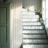 funlife 15Pcs Vinyl Peel and Stick Stair Riser Stickers, Self-Adhesive Staircase Riser Decals, 39.37'x7.09' Botanical Flowers