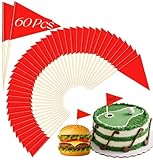 60 Pcs Solid Red Toothpick Flags - Mini Plain Red Triangle Sticks With Writable Surface, Golf Cupcake Toppers Sticks Blank Flag Fruit Cheese Markers For Diy Decorations &Amp; Custom Labeling