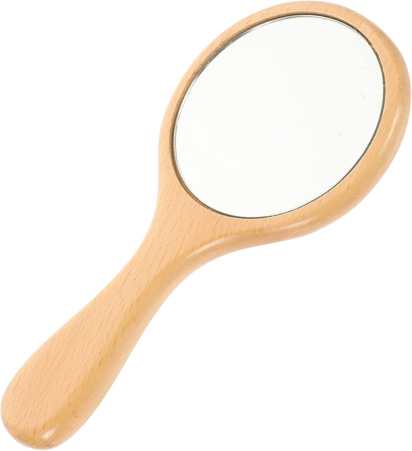 MERRYHAPY Portable Handheld Wooden Handle Mirror Lightweight High Definition Reflection for Makeup and Travel Outdoor Use Compact Multifunctional Vanity Mirror Women
