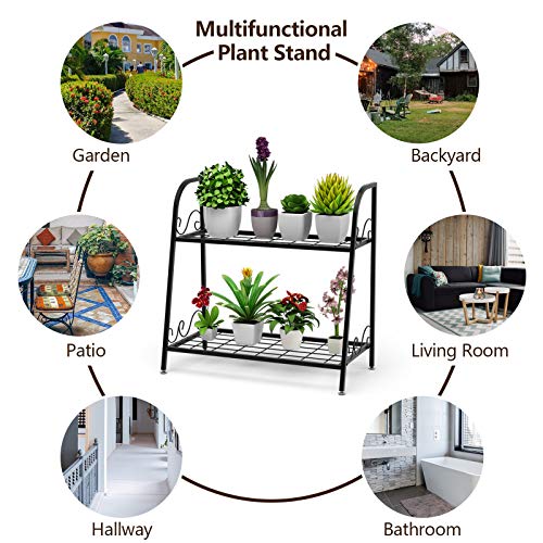 Giantex 2 Tier Metal Plant Stand, Indoor Outdoor Plant Shelf, Flower Rack Display Shelf, Flower Pots Holder With Adjustable Feet For Garden, Balcony, Living Room (2-Tier (25'' X 12'' X 24.5'')) #TOP6
