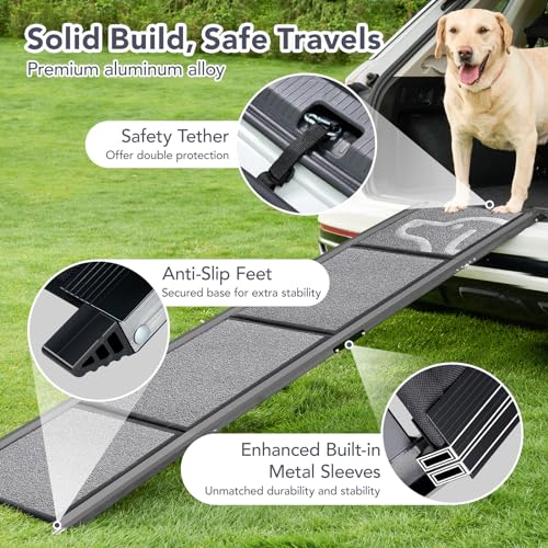 image for PetThem 71'' X-Long Dog Ramp for Car -Folding Pet Steps for Medium & L