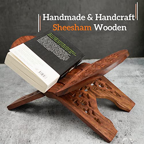 Image of Naayaab Craft Rihal | Sheesham Wooden Book Holder | Display Stand Folding Religious Prayer Rehal - Size (13 Inch)