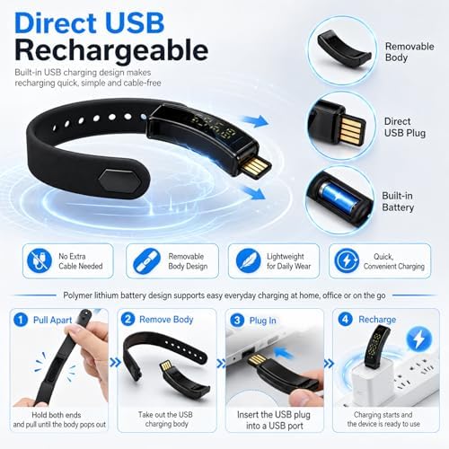 JEKIUDK Vibrating Alarm Wristband Clock Smart Watch Bracelets for Mens Digital Heavy Sleepers Fit Wrist Womens Tracker Vibro Vibration Silent Small Distance Teens Shock Despertador Band Alert — view 6
