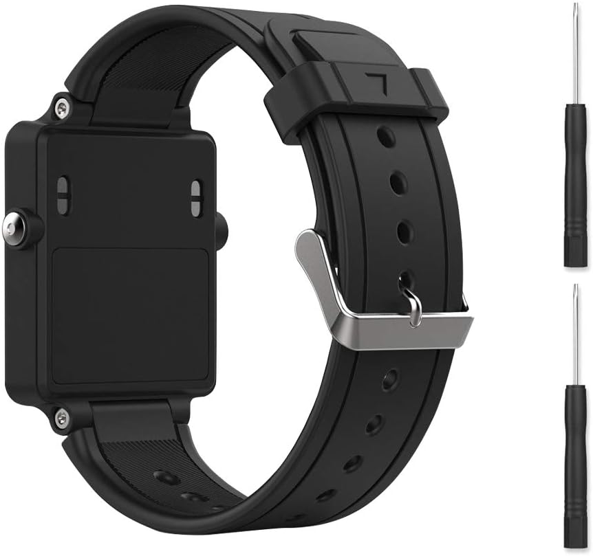 Bossblue Black Replacement Band for Garmin Vivoactive, Silicone Replacement Fitness Bands Wristbands with Metal Clasps for Garmin vivoactive GPS Smart Watch
