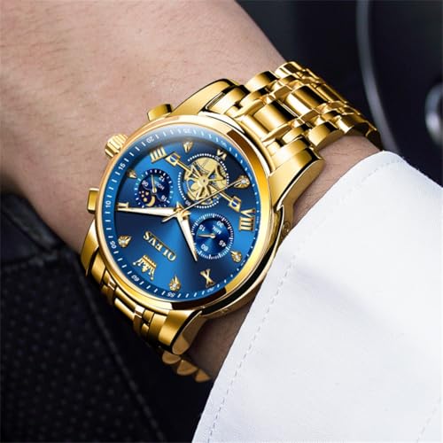 Image of OLEVS Watch for Man Analog Quartz Skeleton Chronograph Diamond Watches Stainless Steel Moon Phase Calendar Waterproof Dress Watches