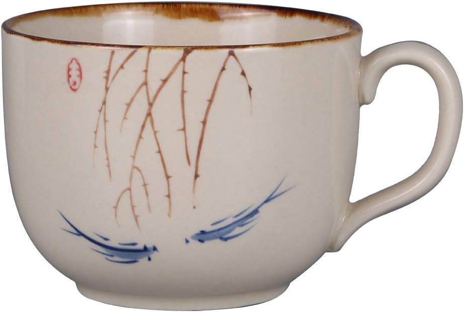 Large Fish Soup Bowl Mug Unique Elegant Japanese Ceramic Coffee Mugs Tea Cup for Women 14 oz