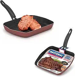 Frigideira Grill Antiaderente com Cabo Antitérmico – Ideal para Grelhar Carnes, Legumes e Pratos Saudáveis com Pouco Óleo