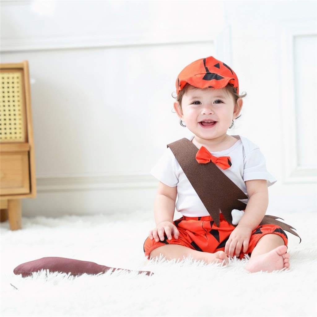 Lito Angels Vestito Costume da Ciottolina Flintstones con Cappello e Mazza per Bimbo Taglia 3-18 mesi