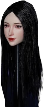 Fremego 1/6 Scale Female Head Sculpt, Asian Girl Pale Skin Head Sculpt Carved for 12inch PH TBL JO Worldbox Action Figure Doll Long Straight Black Hair