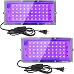 2 Pack 50W Led Black Lights, Black Lights for Glow Party, Blacklight Flood Light with Plug and Switch,for Glow Party, Halloween, Fluorescent Poster, Body Paint, Aquarium