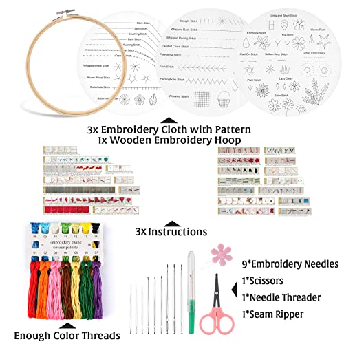 Efobo Beginners Embroidery Stitch Practice Kit, 3 Set Cross Stitch Kits To Learn 31 Different Stitches, Embroidery Kit, Easy To Follow With Instructions, Gifts For Adult Craft Lover Kid #TOP1