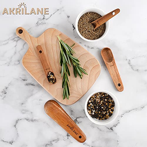 Wooden Measuring Spoons Set Kitchen Utensil Set Tools | Premium Acacia Wooden Spoon Kitchen Utensils For Chefs | Engraved Accurate Spoons For Dry And Liquid Ingredients | Set Of 4 #TOP6