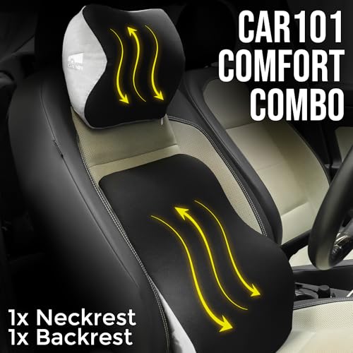 Image of CAR101 Orthopedic Memory Foam Backrest & Neckrest - Combo | Removable Breathable Mesh Covers | Ergonomic Lumbar & Cervical Support Cushion | Adjustable Straps for Secure Fit