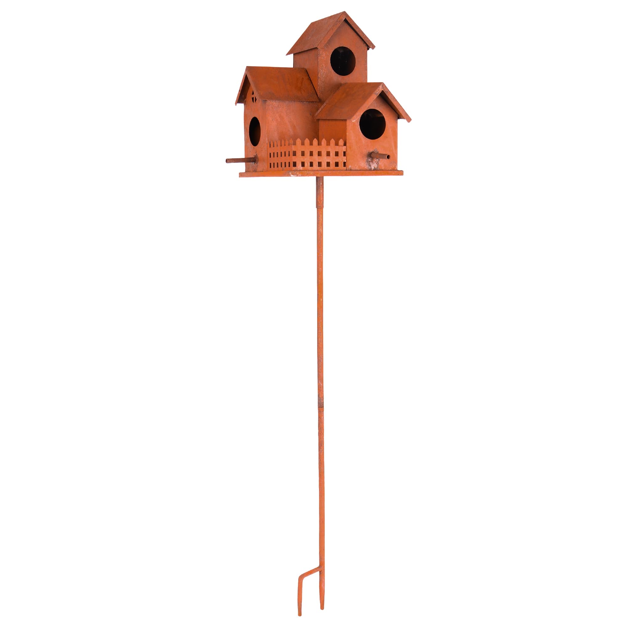 UNUS Vogelhaus aus Metall in Rostoptik mit Stab 132 cm dekoratives Vogelhäuschen für Garten und Terrasse