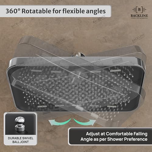 Image of Backline High Pressure Rainfall Rectangular Shower Head 35 cm x 21.5 cm | 360 Rotatable Rain Spray Overhead Shower | bathroom shower Without Arm for Wall & Ceiling Mounted Shower (Chrome Finish)
