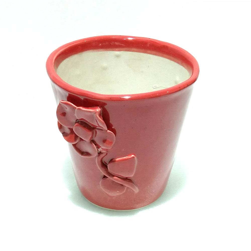 METIER Decorative Round Ceramic Flower Pot Seed Planter with Floral Design for Plants Desk Home Office Garden Hotel Restaurant Decor/Indoor Outdoor Decoration | Color Red | Pack of 1 (B08CBBCFZC) Amazon Price History, Amazon Price Tracker