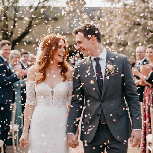 Kind Confetti Biodegradable Rice Paper Heart Confetti 28000 Pieces Water-Soluble Wedding Toss Confetti White or Sunset Mix 150G Bulk (Mixed Coral (Pink Orange White))