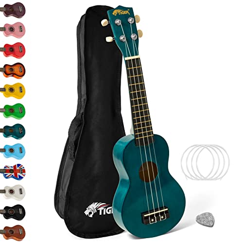 TIGER Ukelele soprano 2501-BL con bolsa de transporte, púa de fieltro y cuerdas de repuesto, color azul