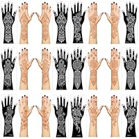 Henna Tattoo Schablonen Set, 12 Blätter für Hand und Unterarm, Große Indische Temporäre Tattoo Aufkleber mit Glitzer, DIY Airbrush Vorlagen