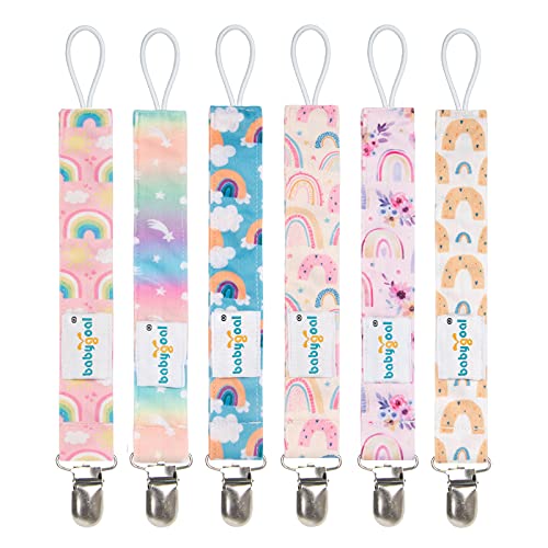 Image of Babygoal Rainbow Pacifier Clips, 6 Pack Pacifier Holder for Boys and Girls Fits for Most Pacifier Styles & Baby Toys and Baby Gift 6MP26-B