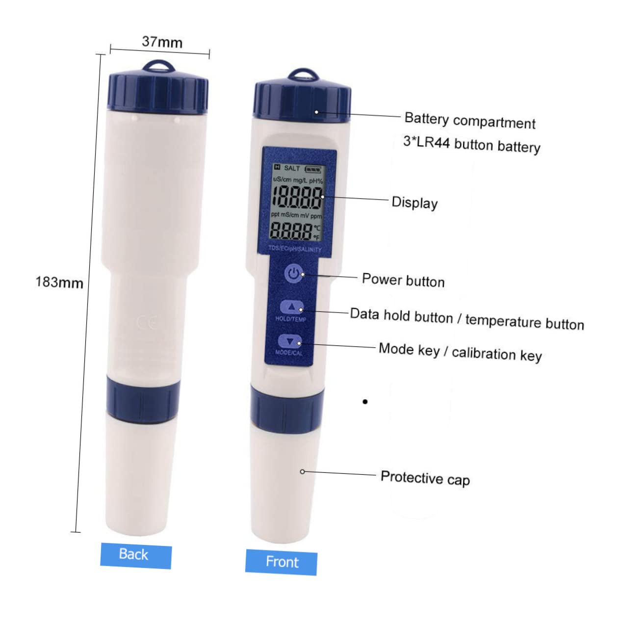 Tester di Salinità Digitale per Acquari e Piscine Sonda ad Alta Sensibilità, Misuratore EC in Plastica, Alimentato a Batteria Lr44, per Acqua Salata