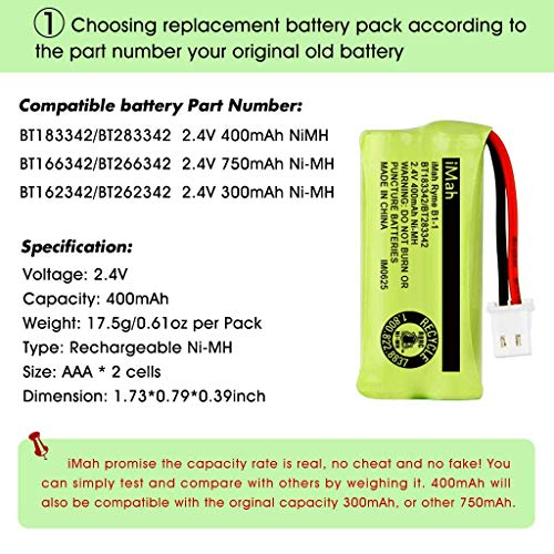 Imah Bt183342 Bt283342 Bt166342 Bt266342 Bt162342 Bt262342 Cordless Phone Battery Compatible With Vtech Cs6114 Cs6419 Cs6609 Cs6719 At&T El50003 El52300 Crl80112 Crl82312 Handsets Telephone, 4-Pack #TOP4