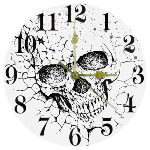 Horloge murale sans tic-tac crâne craquelé blanc ronde silencieuse à pile - 2