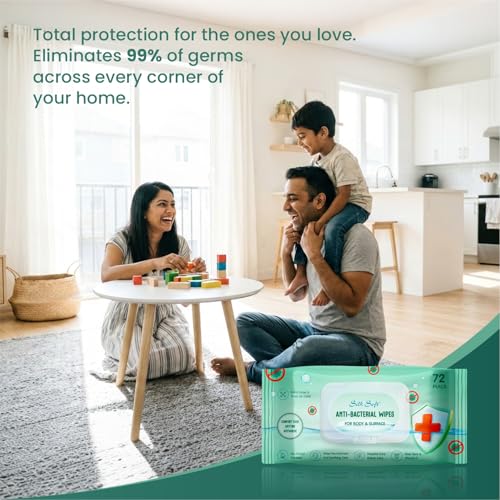 Image of Antibacterial Germ Protection Wet Wipes | 144 Wipes (72 Pulls x 2 Packs) | Alcohol-Free & Skin-Friendly | For Hands, Face, Surfaces & Travel Hygiene