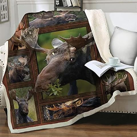 BWBJJ Flannel Fleece Blanket Lightweight 3D moose Printed Blanket Cover