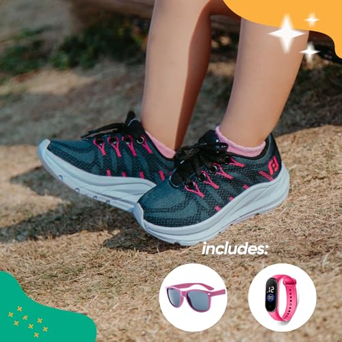 Tenis Infantil De Amarrar Meninas Leve Desenhos LIGHT + Oculos Relogio Cor:Preto;Tamanho:29