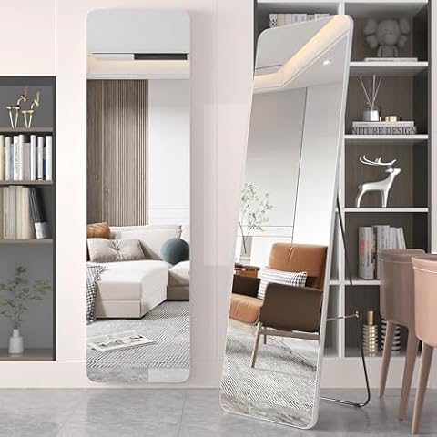 EDTEMI Floor Mirror Full Length,56"x16"Free Standing or Leaning Against Wall Mirror Full Body Mirror,Wall Mounted Hanging Mirror, Large Dressing Mirror with Stand for Bedroom Living Room(White) Cover