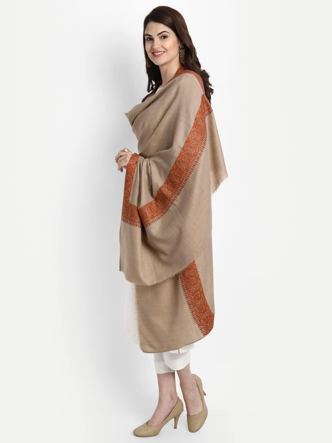 Zamour Kashmiri Indian Sozni Embroidery Pashmina Wool Shawl Scarf for Women