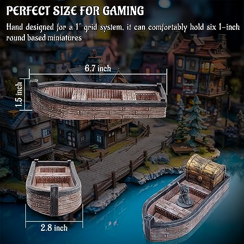 CZYY DND Skiff Miniature Hand-Painted Resin Medieval Row Boat Fantasy Tabletop 28mm RPG Scatter Terrain for Wargames and TTRPGs - Image 3