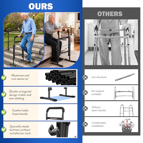 Upgrade 2-in-1 Assist Cane for Seniors, Both Stair Assist Cane and Standing Aid for Couch, Widening Anti Slip Base, Adjustable Height, Ultra Sturdy Bracket for Steps, Bathroom, Bedside - Image 7