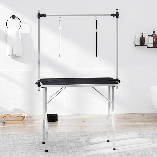 Foto 2 de 8 de vidaXL Mesa de baño para perros, gatos y mascotas ajustable 2 lazos