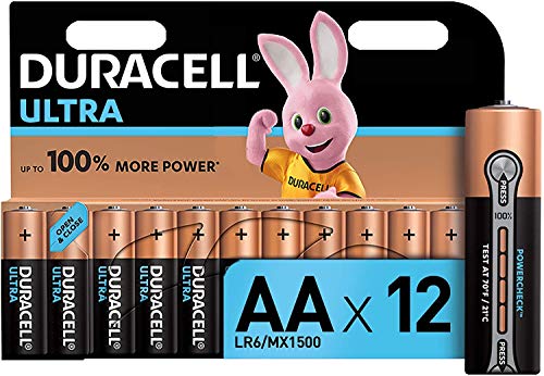 Duracell Ultra AA con Powerchek, Pilas Alcalinas, Paquete de 12, 1.5 Voltios LR06 MX1500