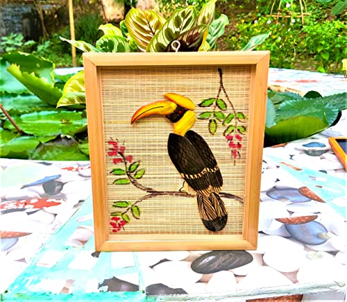 Image of Vinca Art Painting of Hornbill in 3D Handicrafts /Wildlife painting /Wall Art /Nature Bamboo Wood Art /Bird Paintings /Birdlovers Gift /Raven /Wall decoration 10 * 8 in