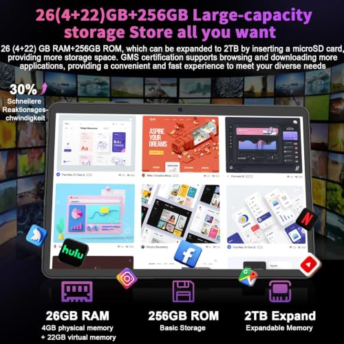 Image of Android Tablet 10 inch, 2026 Android 16 Tablet with Keyboard, 26GB+256GB (2TB Expand), Gemini AI Tablet with 8-Core, 8000mAh, 5G WiFi, Widevine L1, 2 in 1 Tablets PC with Case /Mouse /Stylus-Black Case