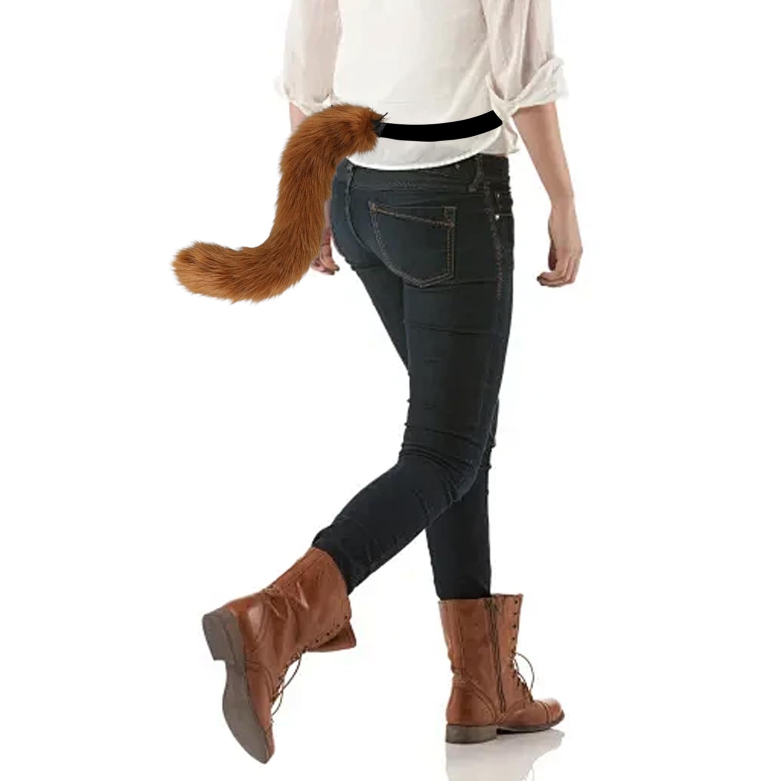 Hyuetrsa Fox Wolf Cosplay Costume,Faux Fur Wolf Fox Tail and Clip Ears Kit,Cat Ear Clips and Tail for Women and Halloween Animal Costume Accessories Cosplay Set,Brown