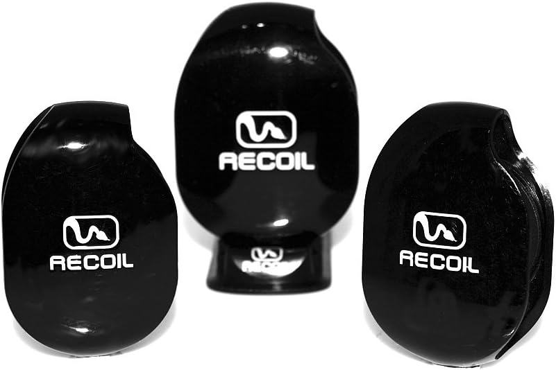 Recoil AUTOMATIC Cord Winder for Headphones, USB Cables and Chargers. 3Pack Combo-1 Small, 1 Medium & 1 Large Winder with Organizer Rack. Color Black.