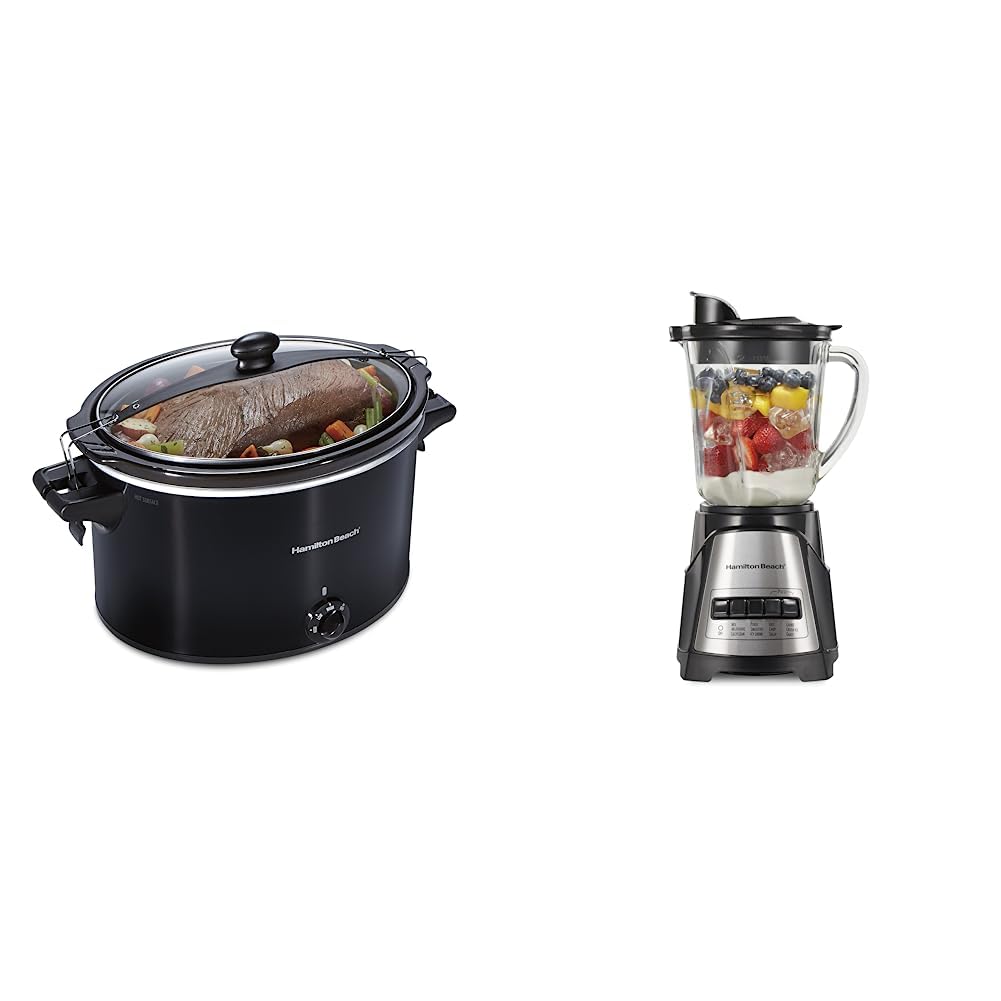 Hamilton Beach Slow Cooker Extra Large 10 Quart Black 33195 Power Elite Wave Action Blender-for Shakes and Smoothies