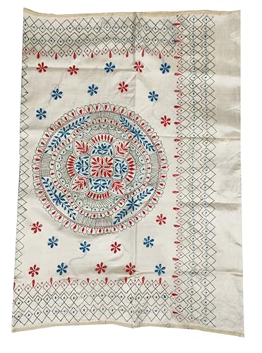 Image of SHRISTI CLOTHINGS Women's Hand Embroidered Cotton Silk Kantha Stitch Saree with Blouse Piece (SB420324 TWD75)