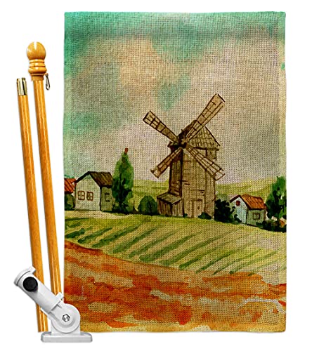 Ornament Collection Hillside Windmills Burlap House Flag Set Outdoor Lodge Rustic Lake Cabin Moose Wildlife Adventure Forest Decoration Banner Small Garden Yard Gift Double-Sided, Made in USA