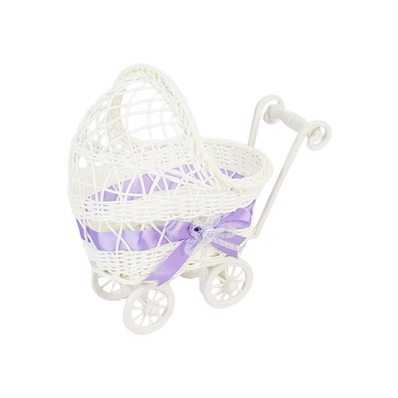 Shntig Adorable Small Cart Imitation Rattan Handwoven Basket Plastics Tray for Organizing Snacks Toy and Stationery Items Plastics Treat Holder Cart