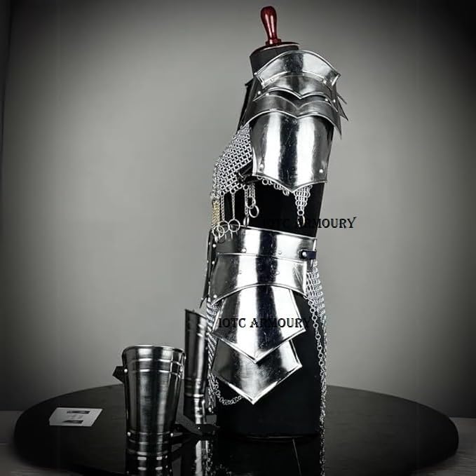 Medieval Cuirass Armor-Brave Lady Knight Armor with Chainmail-Perfect for LARP, Renaissance, Cosplay Replica, Halloween & Fantasy Party Costume Black