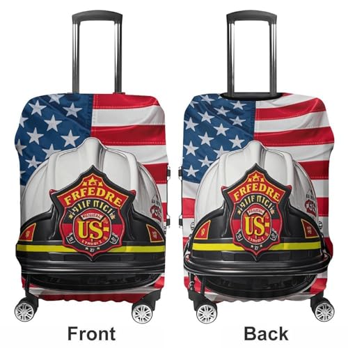 Red Stripe Firefighter USA Flag Luggage Cover, Washable Elastic Suitcase Cover Protector Fit 18-32 Inch Luggage3